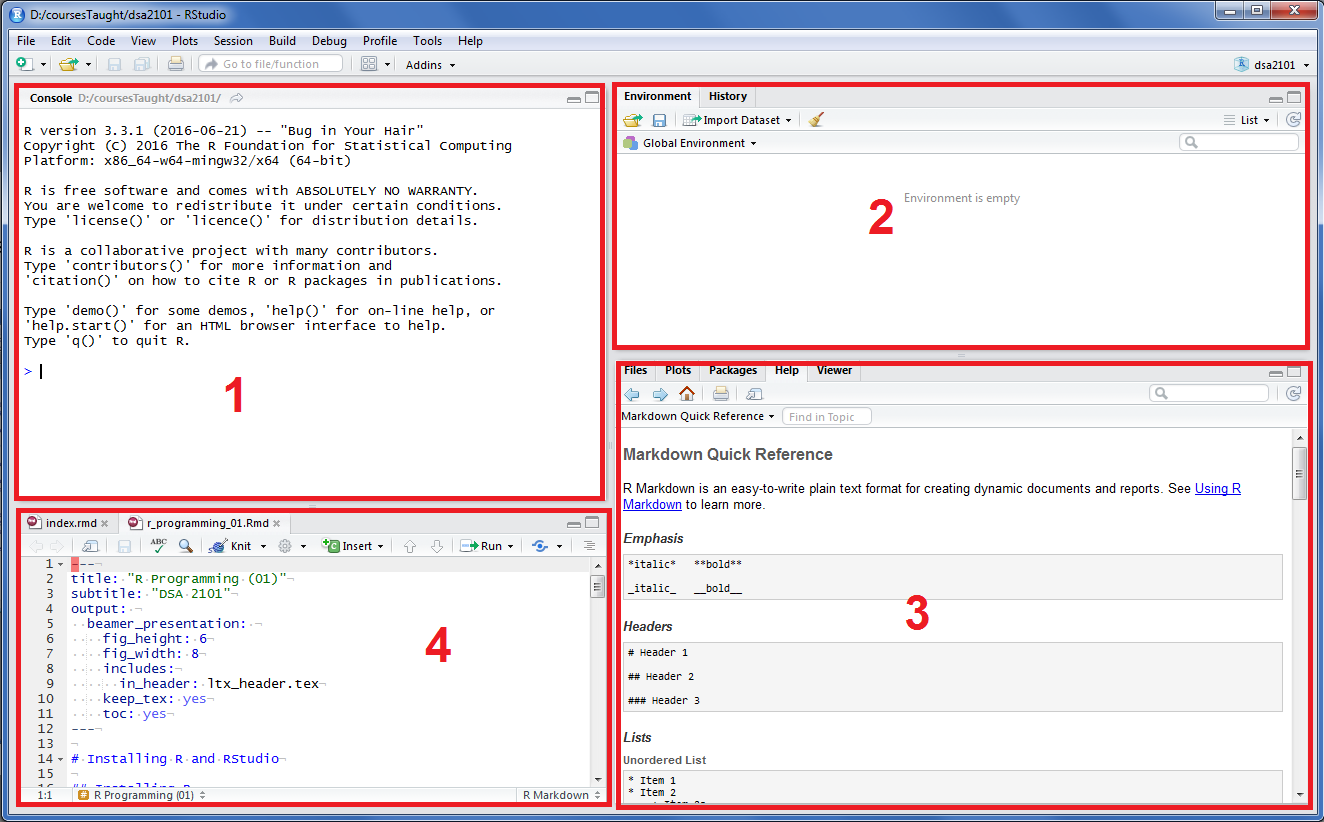 Rstudio panels